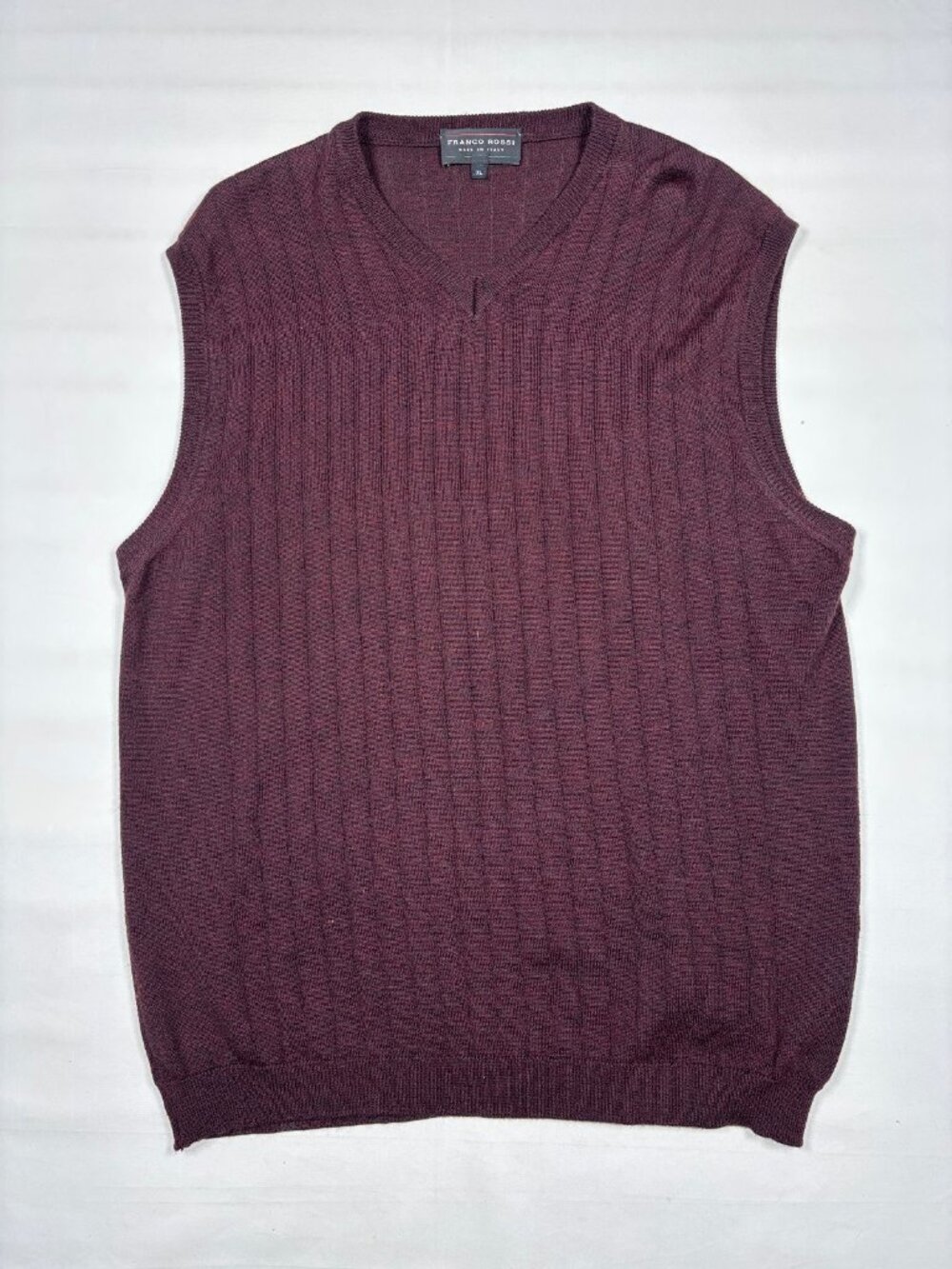Franco Rossi Mens XL Made Italy Burgundy Merino Wool Blend V-Neck Sweater Vest